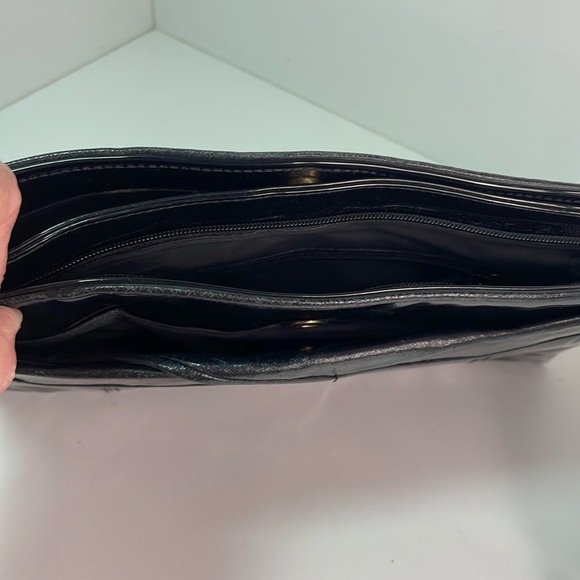 Retro 80’s Bag Bazaar Black Patent Leather Compartment Large Clutch Bag - Picture 5 of 14
